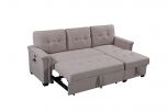 Ashlyn 84" Light Gray Reversible Sleeper Sectional Sofa with Storage Chaise, USB Charging Ports and Pocket