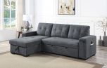 Toby 95" Gray Woven Fabric Reversible Sleeper Sectional Sofa with Storage Chaise Cup Holder Charging Ports and Pockets
