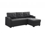 Mabel 83" Dark Gray Linen Fabric Sleeper Sectional with cupholder, USB charging port and pocket