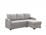 Mabel 83" Light Gray Linen Fabric Sleeper Sectional with cupholder, USB charging port and pocket