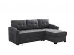 Mabel 83" Dark Gray Woven Fabric Sleeper Sectional with cupholder, USB charging port and pocket