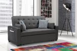 William 75" Modern Gray Fabric Sleeper Sofa with 2 USB Charging Ports and 4 Accent Pillows