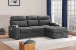 Kaden 94" Gray Fabric Sleeper Sectional Sofa Chaise with Storage Arms and Cupholder